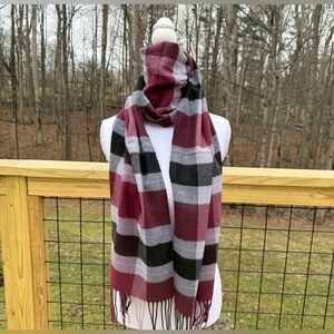 Plaid Burgundy and Gray Scarf NWOT